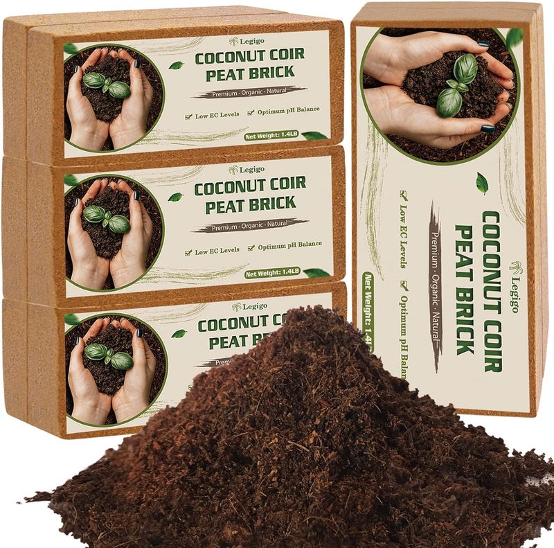 Legigo 8 Pack Coco Coir Bricks (11.2lb), 100% Organic Coconut Coir Fiber Potting Soil for Plants, Compressed Coco Peat Seed Starter, Coconut Husk Potting Mix for Indoor & Outdoor Plants, Gardening - Image 1